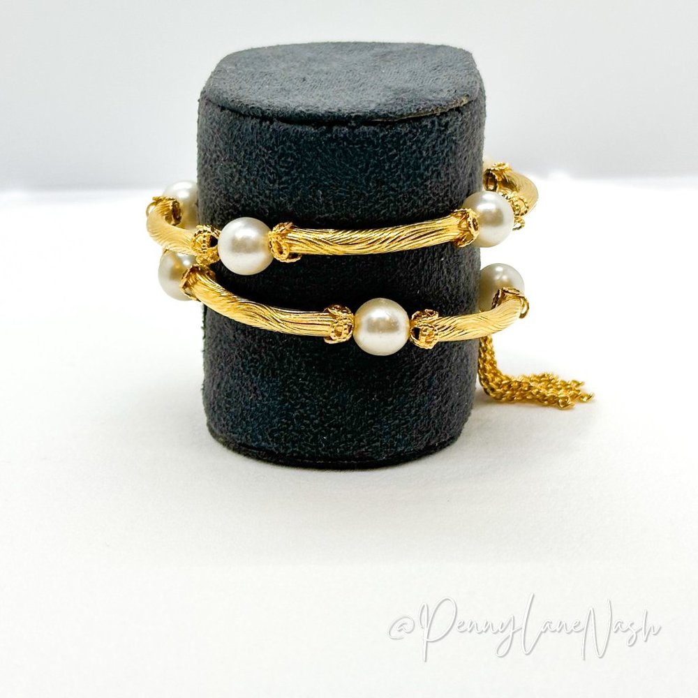Vintage Golden Vine with Pearls Wrap Bracelet - Picture 6 of 7